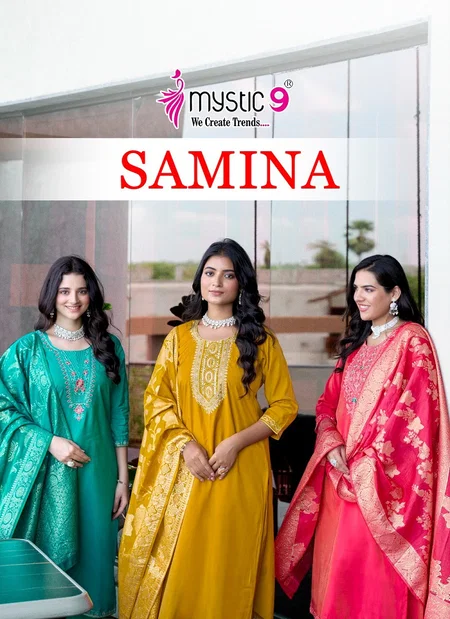 Samina Vol 1 by Mystic 9 Rayon Roman Silk Kurti With Bottom Dupatta Exporters In India